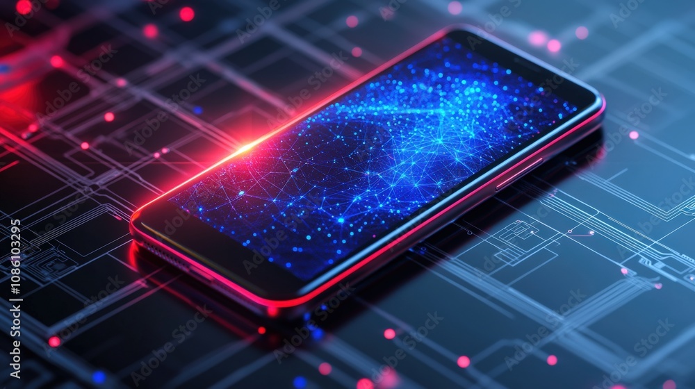 Aufkleber smartphone displaying a digital network of lines and nodes