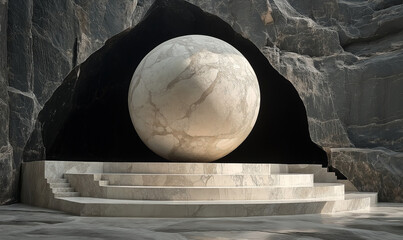Hemispherical Travertine Stage with Coarse Black Quartzite Background Revisited
