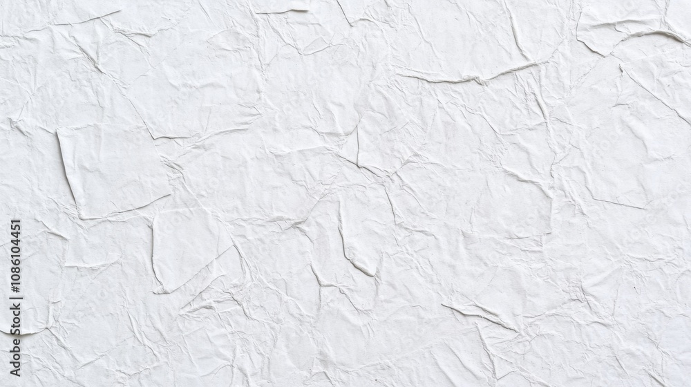 Poster a close-up of crinkled white paper with a textured surface, creating a minimalistic and clean aesthe