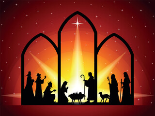 Christmas Nativity scene background. Vector illustration.