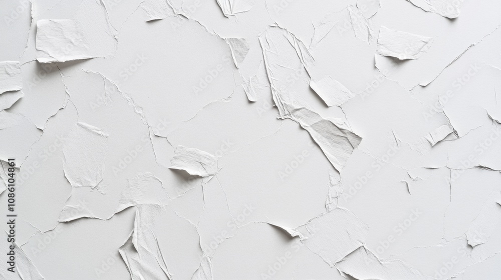 Poster close-up of a textured white wall featuring abstract patches and layers, creating a modern aesthetic