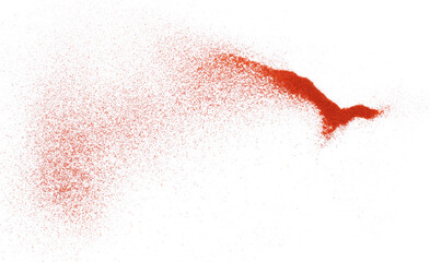  Red paprika powder flying, isolated on white, clipping path