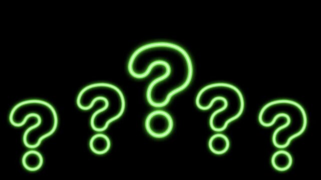 question mark on green vibes motion graphics clip template with colorful lights animation. HD resolution with hyper realistic 4K black Background.