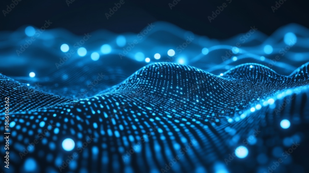Poster cyberspace with particles and digital data network connections