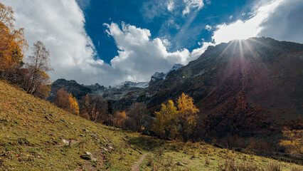 Mountain Hiking Trail in Autumn