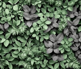 Plants climbing on a wall. Black and white nature background.