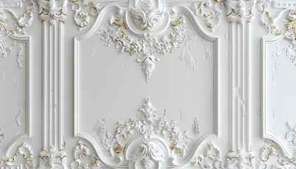 Classic luxury interior details, ceiling with white and golden decoration details