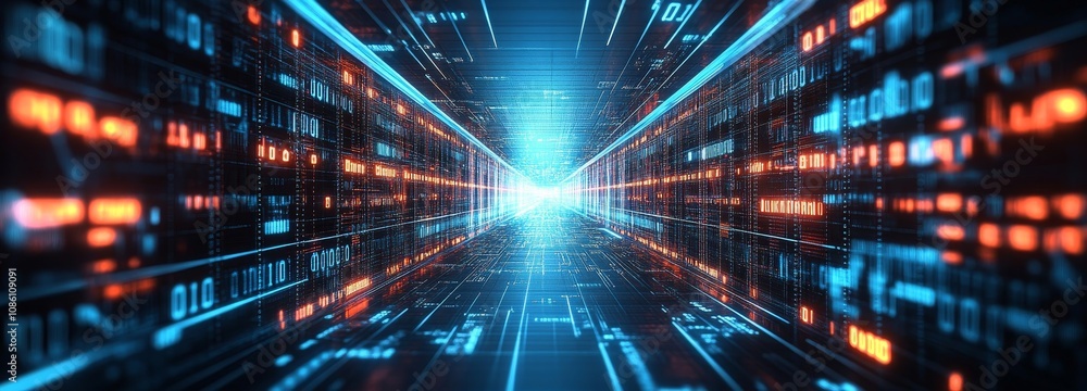 Poster background with various technological elements. hi-tech computer digital technology concept. abstrac