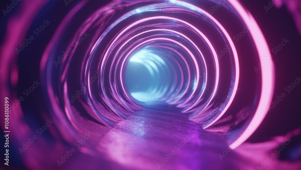 Poster 3d rendering of neon lights into digital technology tunnel. abstract background with lines to indica