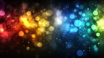 Obraz premium Bright colors blend dynamically across the canvas, creating an abstract representation of cosmic energy, with shining dots resembling distant stars or galaxies