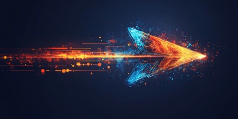Obraz premium Vibrant Arrow Design With Dynamic Motion Effects in Blue and Orange on a Dark Background Representing Speed and Direction