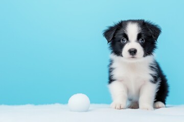 A Truly Absolutely Adorable Black and White Puppy Happily Playing with a Colorful Toy Ball