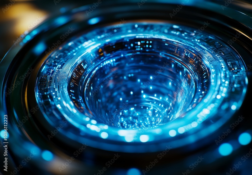 Poster a futuristic portal and hologram. electronic high-tech in glowing hud. a magic gate in a game fantas