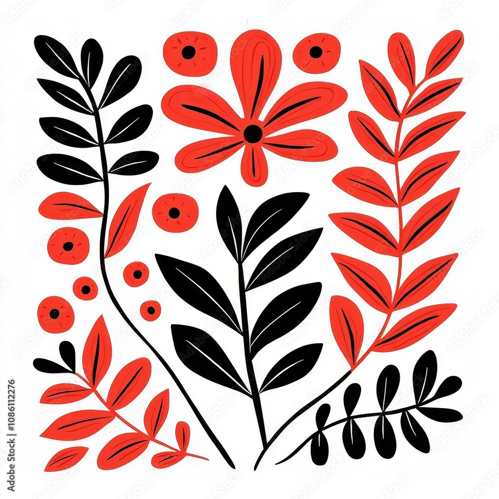 Poster print with abstract leaves. seamless pattern.