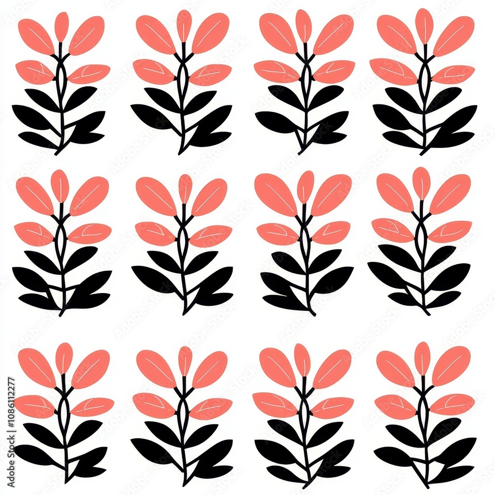 Poster print with abstract leaves in a seamless pattern.