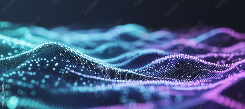 Poster a futuristic blue circuit board background with waves flowing. quantum explosion technology concept.