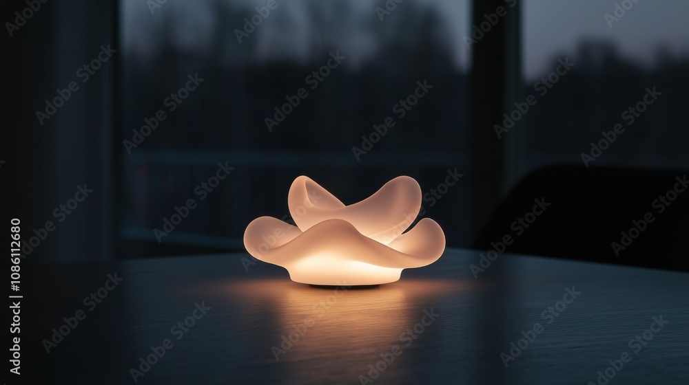 Aufkleber a lighted object sits on a table in a dimly lit room