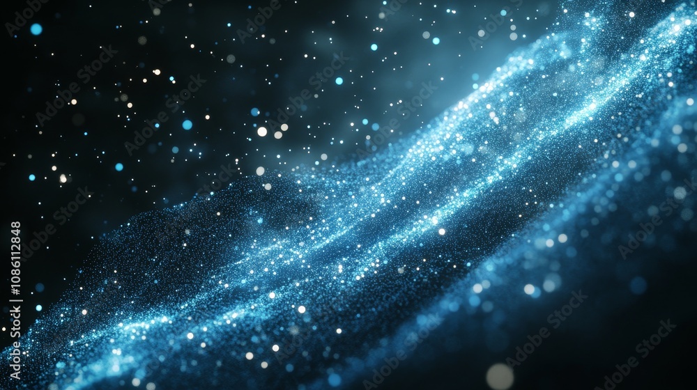 Poster a dynamic digital wave in 3d. a smart wave in smart technology. a flow digital structure with a cybe