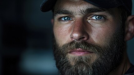 Obraz premium A man with a beard and a hat is looking at the camera