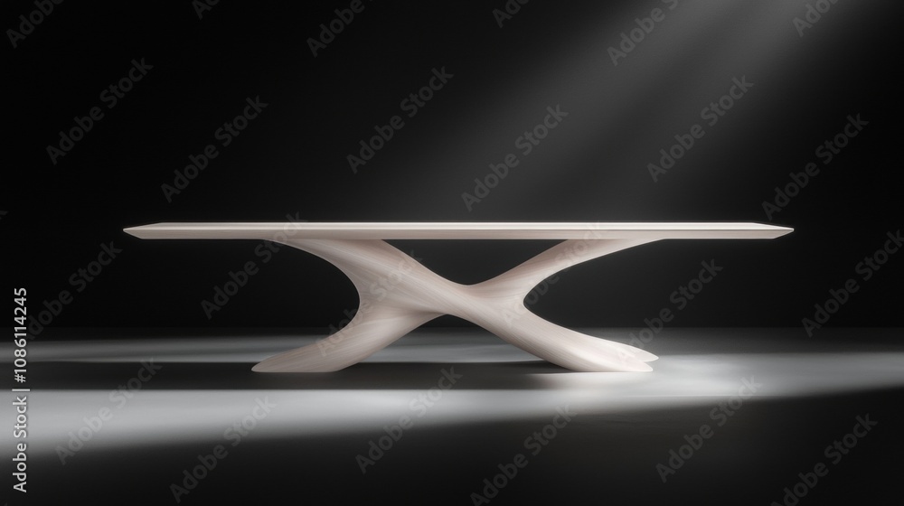 Poster a table with a unique design and a light shining on it