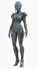 Fototapeta premium Futuristic Alien Female Character in Advanced Technology Armor Suit on Isolated Background, Ultra-Detailed 3D Model