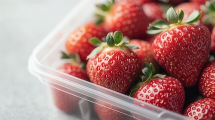 Fresh strawberries in a transparent container on a white background ready for your culinary creations or promoting healthy eating habits