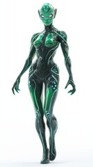 Extraterrestrial Elegance: 3D Female Alien Character in Bioluminescent Suit