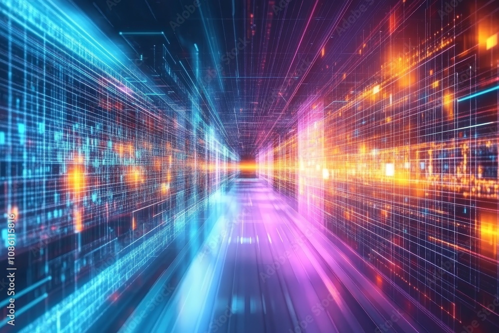 Aufkleber using generative ai technology, this is an abstract background of a futuristic tunnel with bright ne