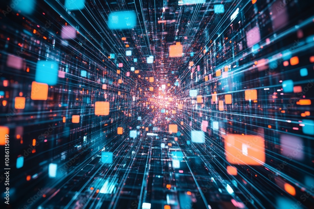 Poster using generative ai technology, we created an abstract background of a futuristic tunnel with bright