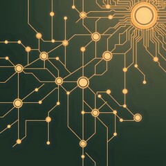 Art Deco Circuit Web - Golden Lines on Dark Background