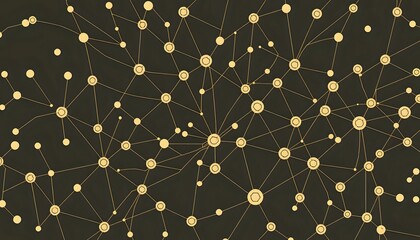 Art Deco Neural Network Illustration: Connected Nodes on Black Background