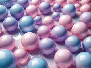 set of floating 3D spheres in soft gradient colors (pink, blue, and lavender) with a glossy finish
