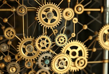 Steampunk Gear Mechanisms on Black Background
