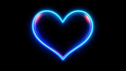 A heart made of neon lights is lit up in the dark. The heart is surrounded by a blue and red glow