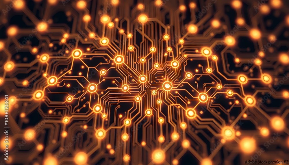 Poster art deco data visualization: interconnected led circuit boards