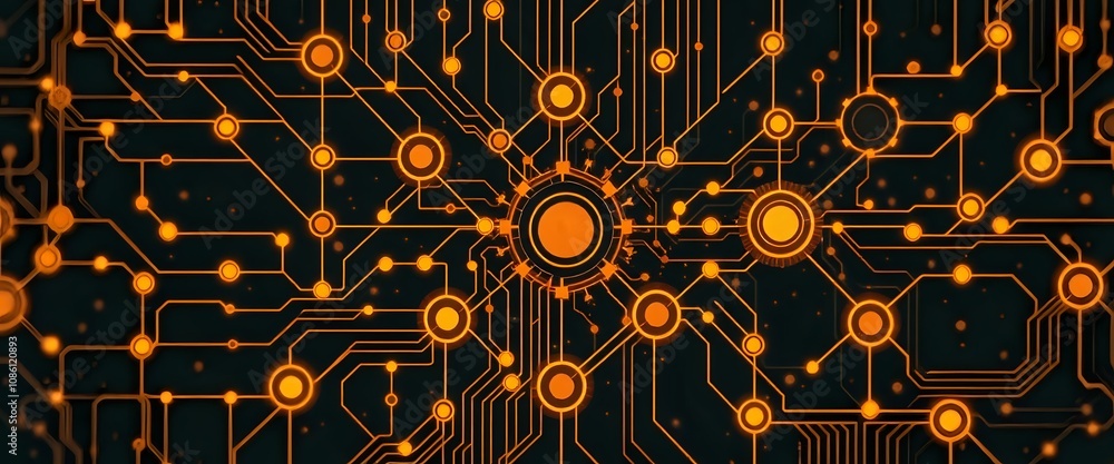Poster art deco data visualization with orange circles - abstract network design