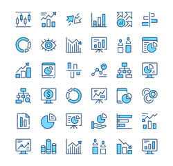 Infographics icons. Outline symbols. Vector blue line icons set