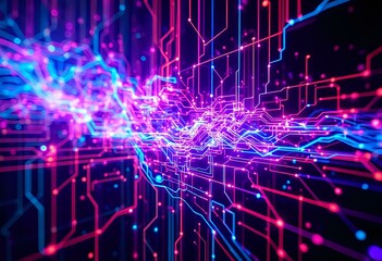 Obraz premium Neon Cyberpunk Circuit Matrix Cityscape