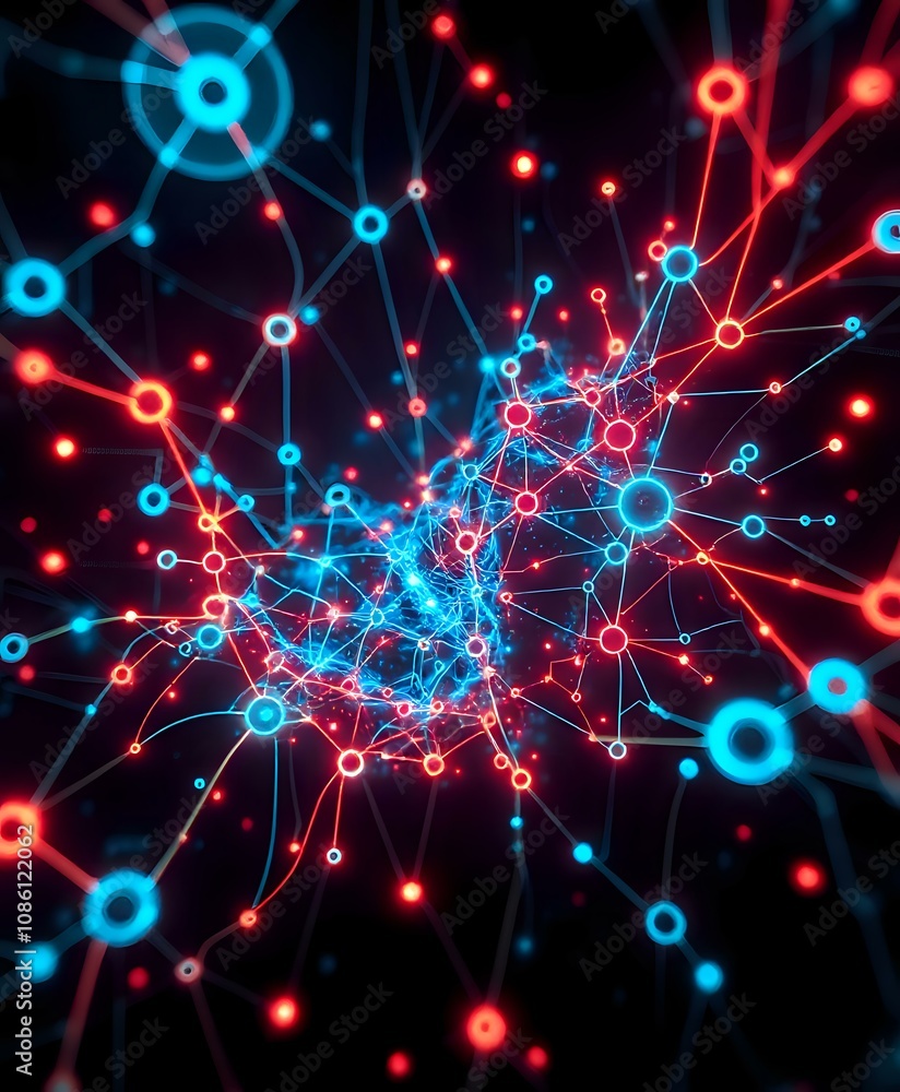 Poster neon cyberpunk network - data visualization art for tech interfaces & wallpapers