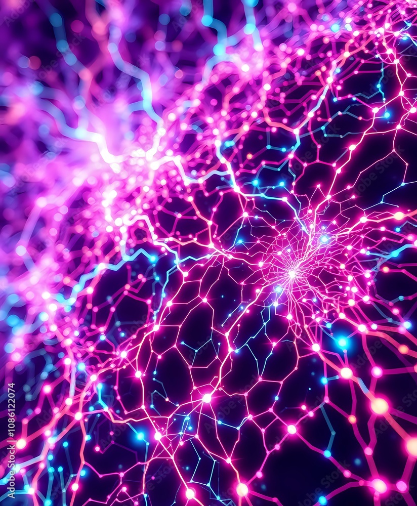 Aufkleber neon cyberpunk data visualization fractal network
