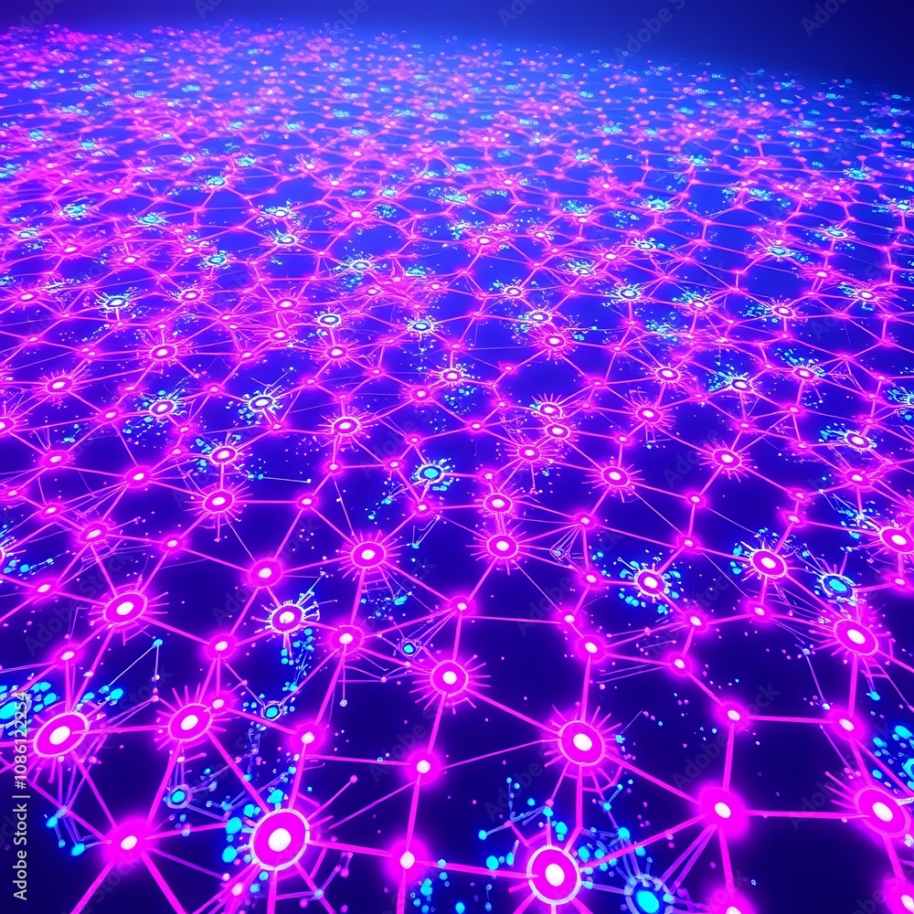 Poster vibrant neon hexagonal network - futuristic data visualization