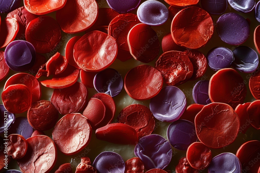 Leinwandbilder colorful close-up view of red blood cells displaying various shapes and sizes, highlighting their un