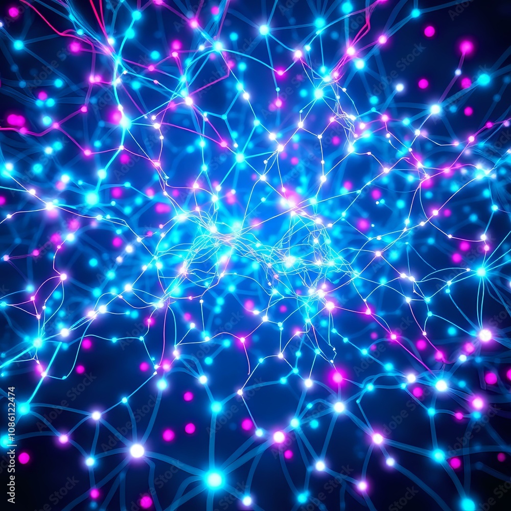 Aufkleber futuristic neon circuit network - glitch effect abstract data visualization