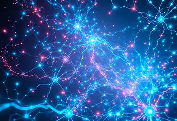 Fototapeta premium Cyberpunk Neural Network Glow: Abstract Bioluminescent Scene