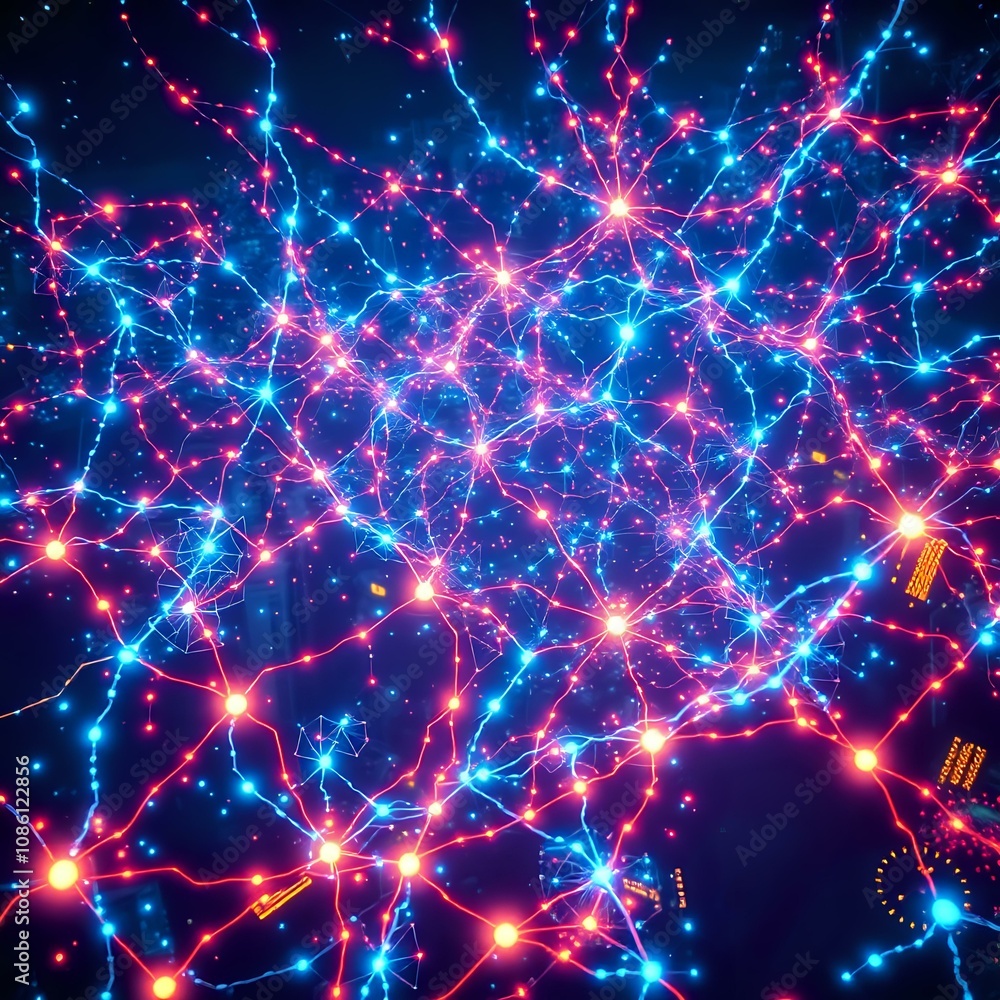 Poster cyberpunk neural network vector art - bioluminescent circuit board design