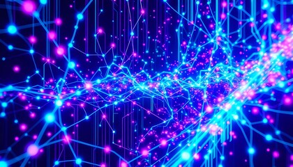 Fototapeta premium Neon Network Glitch Art Vaporwave Circuit Lines - Purple Abstract