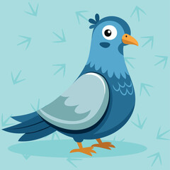 Funny Pigeon character. Vector flat cartoon character illustration icon. Cute Pigeon, dove concept. Cartoon urban gray blue dove in flat design style. Illustration of bird animal, dove with wings