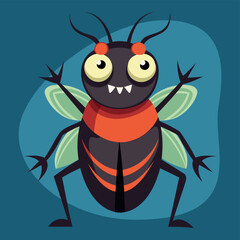 Funny Evil Cartoon insect, Happy bad bug, cute little beetle. Wildlife insect vector Illustration bug character. Bug insect of character wildlife. Colorful bug isolated.