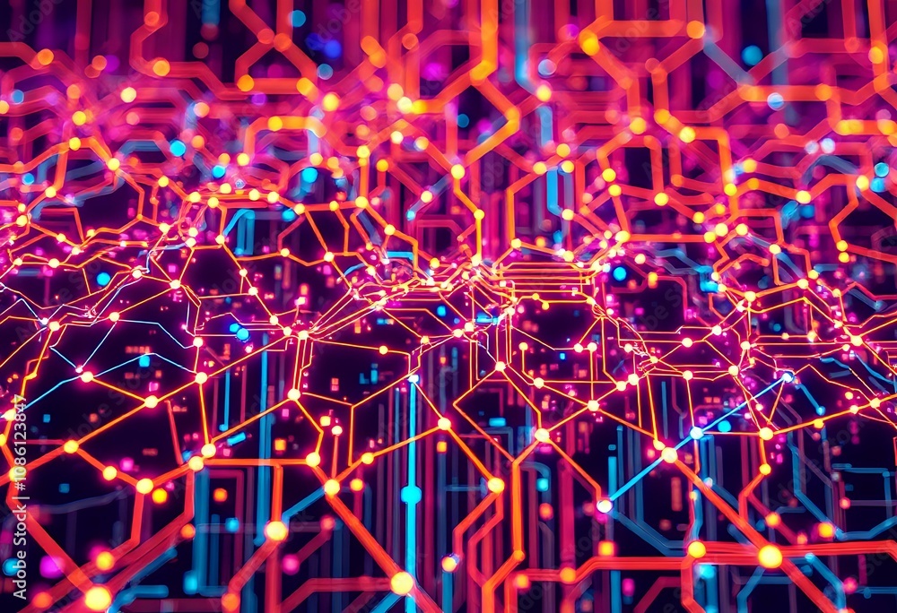 Aufkleber neon cyberpunk data visualization - abstract glitch circuit art