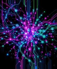 Fototapeta premium Neon Cyberpunk Data Vortex - Abstract Glitch Art